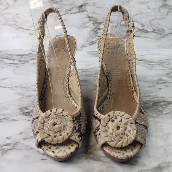 Jack Rogers Snake Skin Peep Toe Wedge Heels - Picture 4 of 6